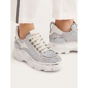 A.S. 98 Naomi Silver Metallic Leather Sneakers Free People Exclusive Size 38 US8